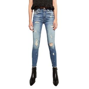 Zara Women Distressed Medium Wash Mid Rise Skinny/Straight Jeans Size 2